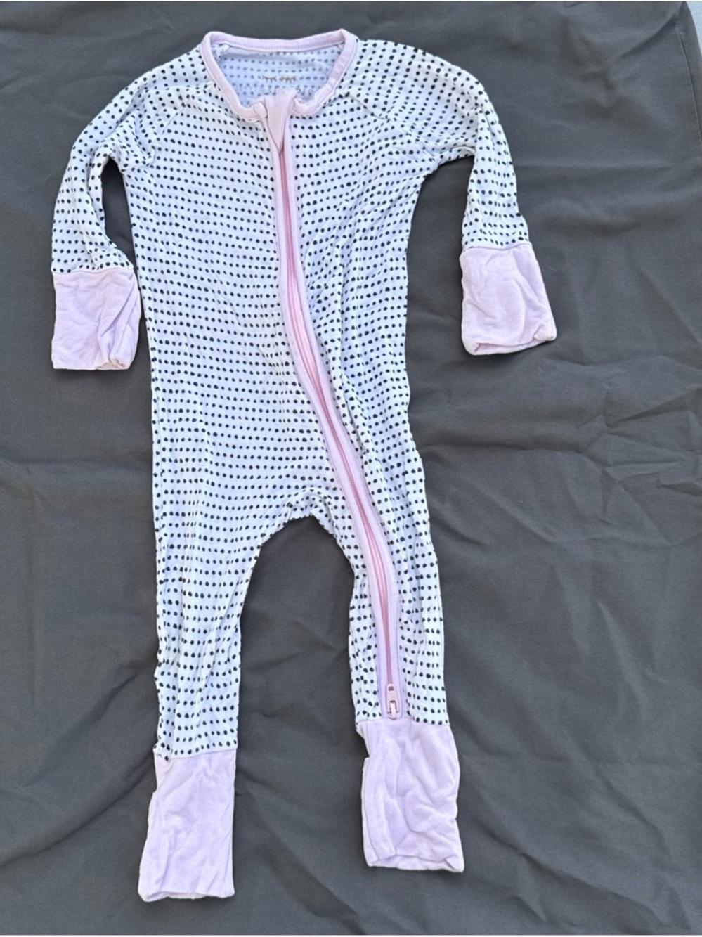 Little Sleepies White Polka Dot One-Piece with Pink Trim